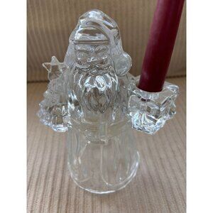 Vintage Santa Claus Christmas Holiday Candle Holder 24% Lead Crystal 7.5" tall